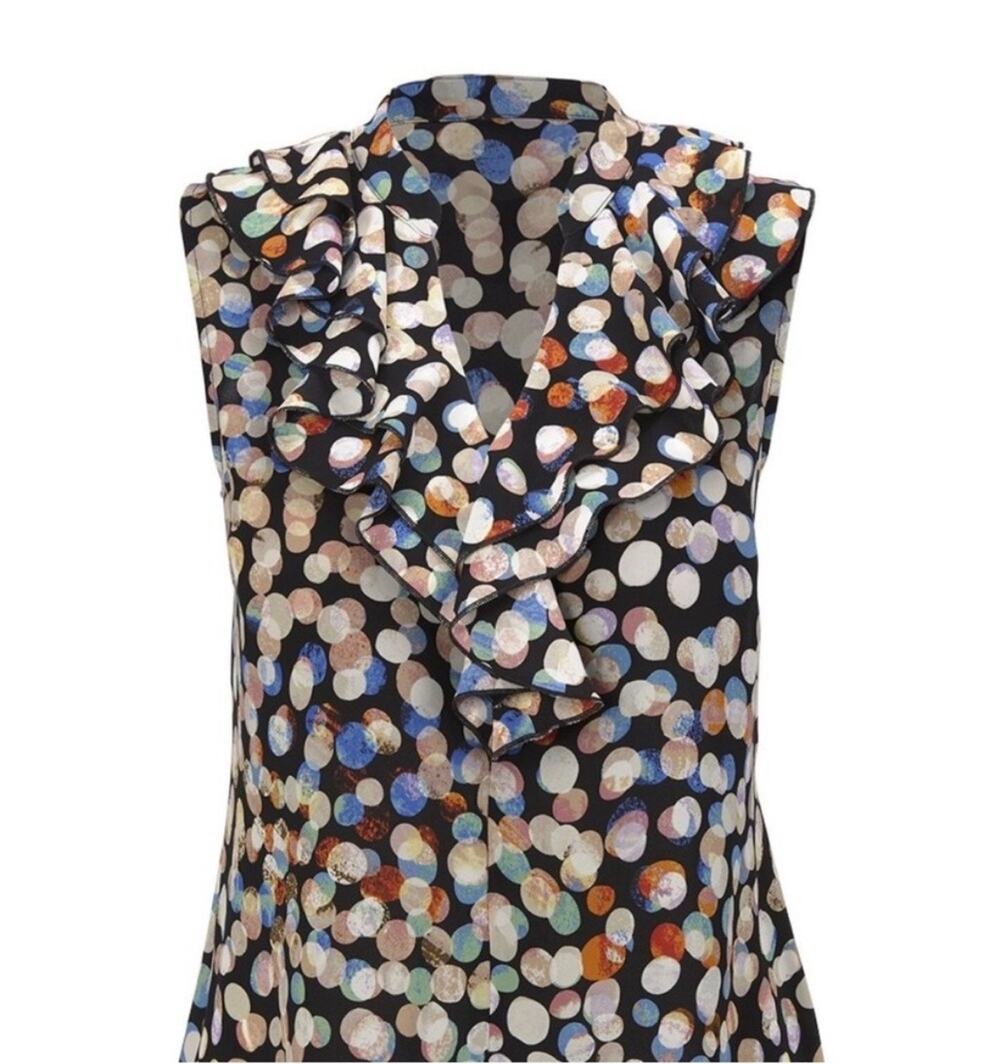Cabi Bubble Top Style 4255 Black Multicolor Dot Ruffle Blouse S